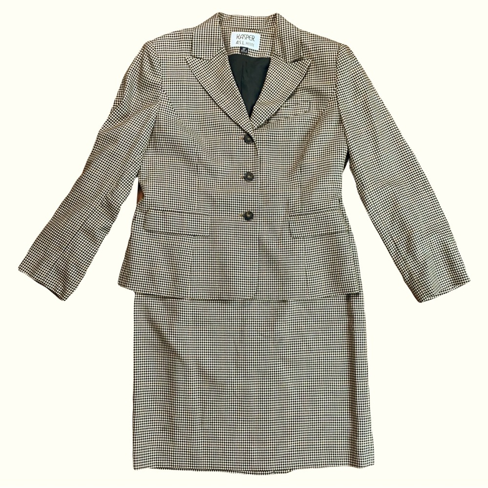 NWT Kasper Petite Womens Sz 8P Blazer Skirt Set Houndstooth Academia Preppy Work